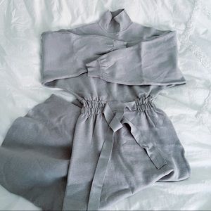 ZARA｜NWOT Grey Soft Knit Mock Neck Long Dress with Waist Tie Sz S